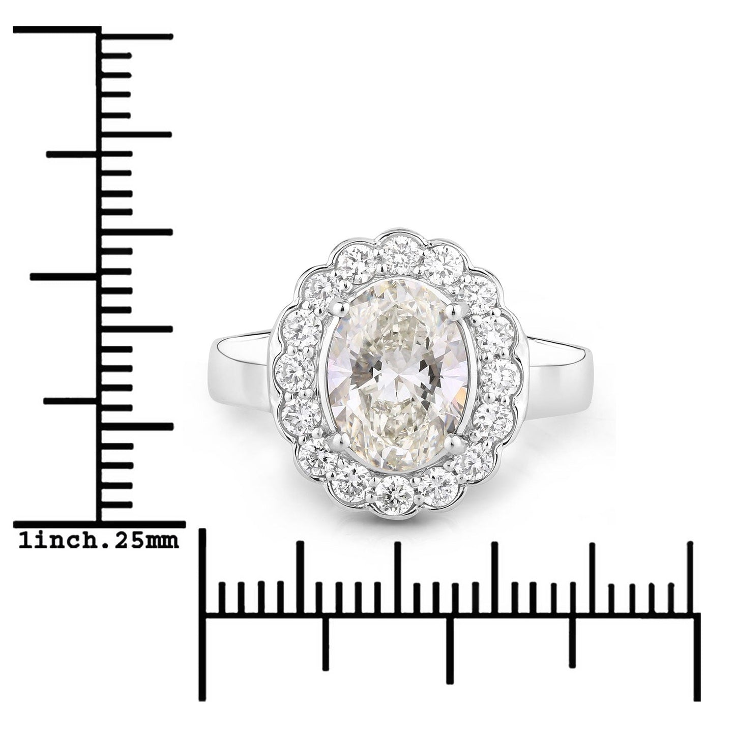 2.48 Ct Oval Lab Grown Diamond Prong Platinum Floral Halo Bridal Ring