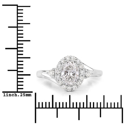 1.02 Ct Oval Lab Grown Diamond Platinum Halo Bypass Bridal Ring