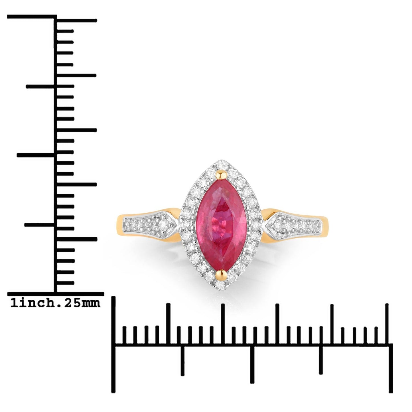 0.79 Ct Marquise Pink Ruby & White Diamond Prong 14K Yellow Gold Halo Ring