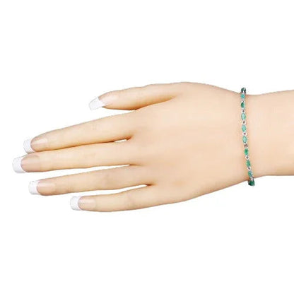 3.24 Ct Marquise Green Zambian Emerald Prong Sterling Silver Link Bracelet