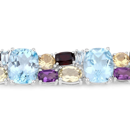 51.36 Cttw Multi-Color Gemstone Prong 925 Sterling Silver Link Bracelet