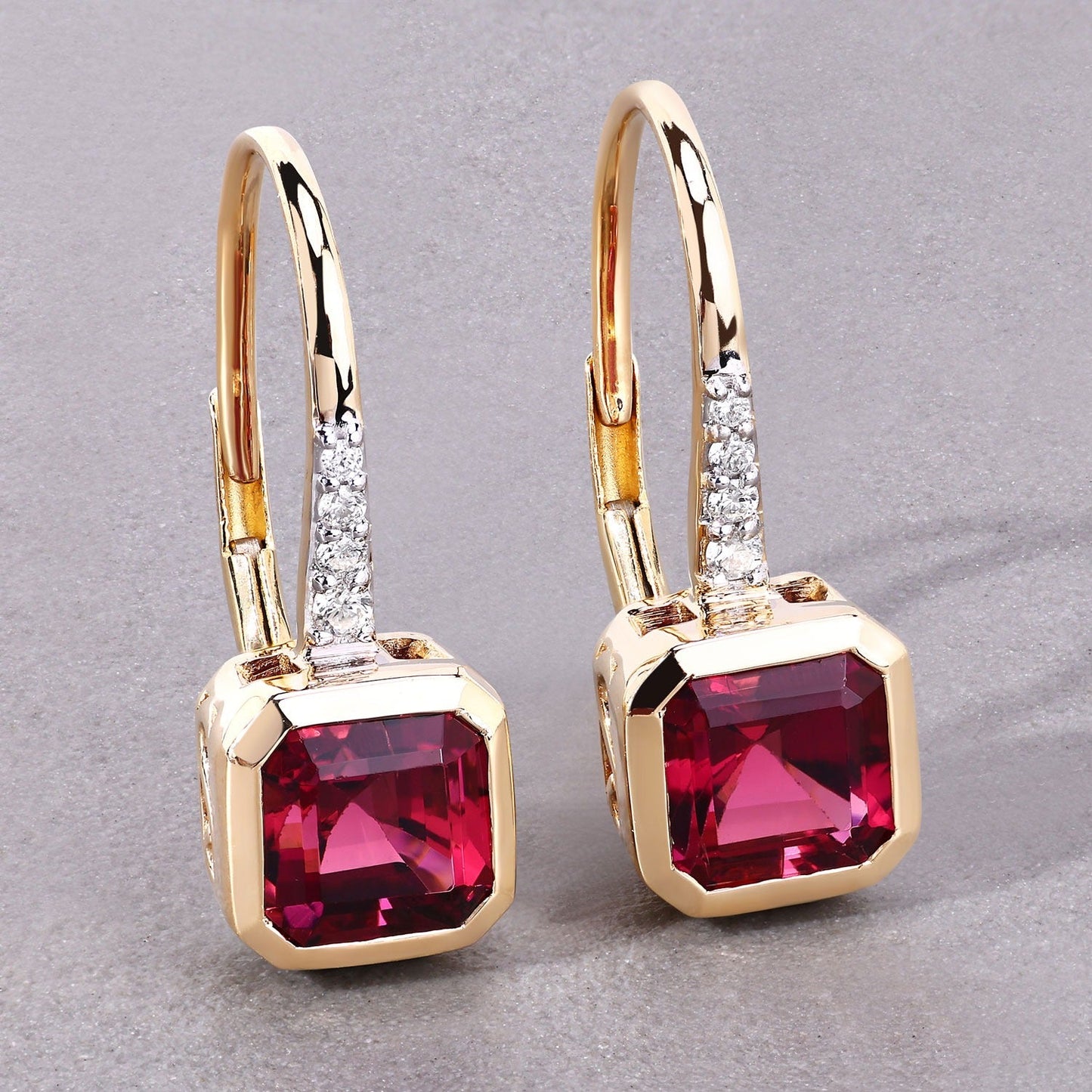 2.48 Ct Octagon Red Rubellite & Lab Diamond Prong 14K Gold Stud Earrings