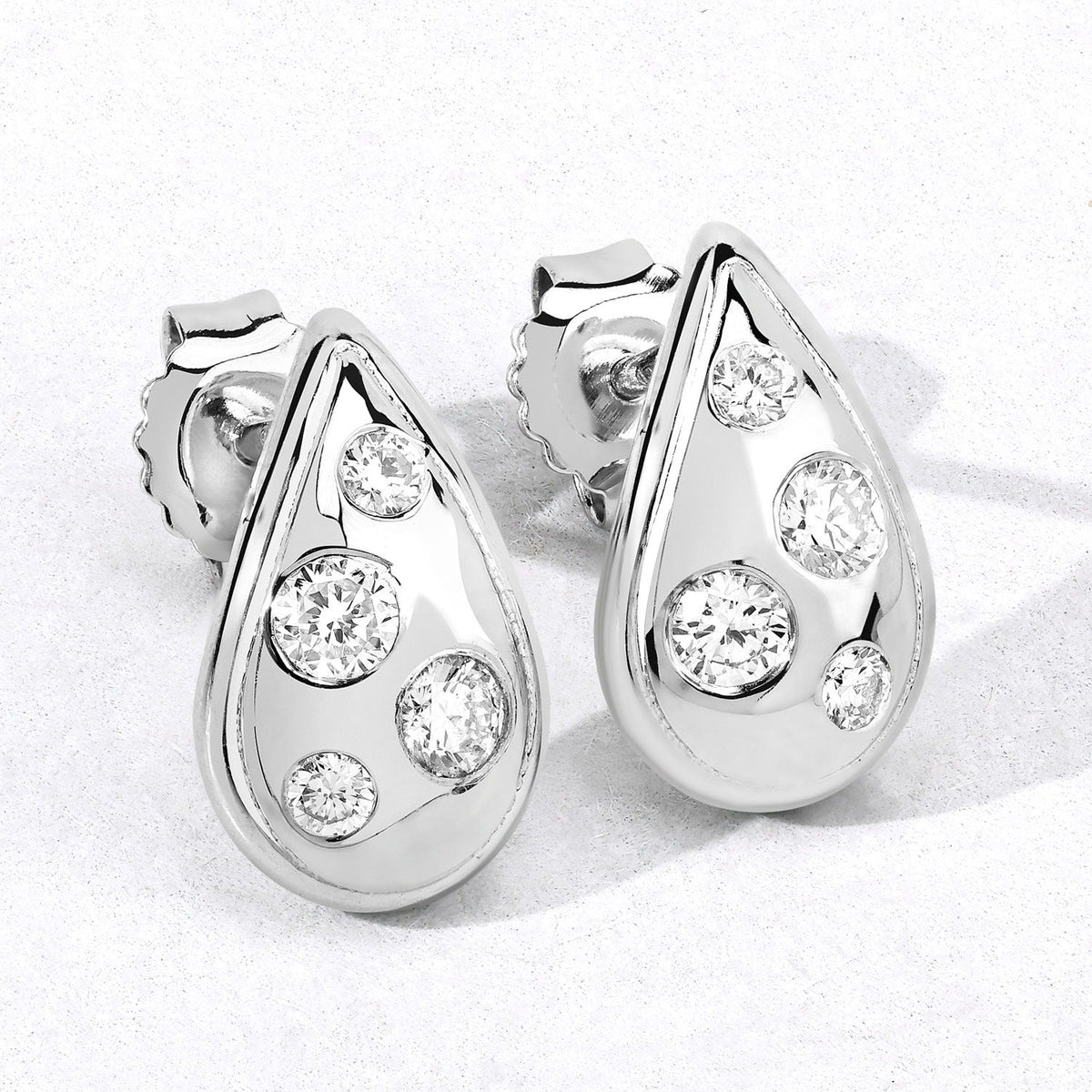0.50 Cttw Round White Lab Diamond Bezel Rhodium Plated Silver Teardrop Stud Earrings