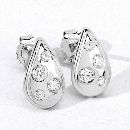 0.50 Cttw Round White Lab Diamond Bezel Rhodium Plated Silver Teardrop Stud Earrings