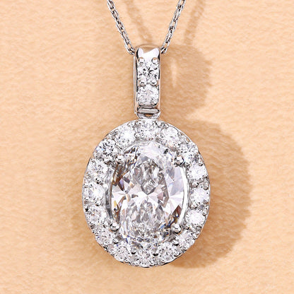 2.62 Ct Oval  Lab Grown Diamond Prong Platinum Halo Bridal Pendant