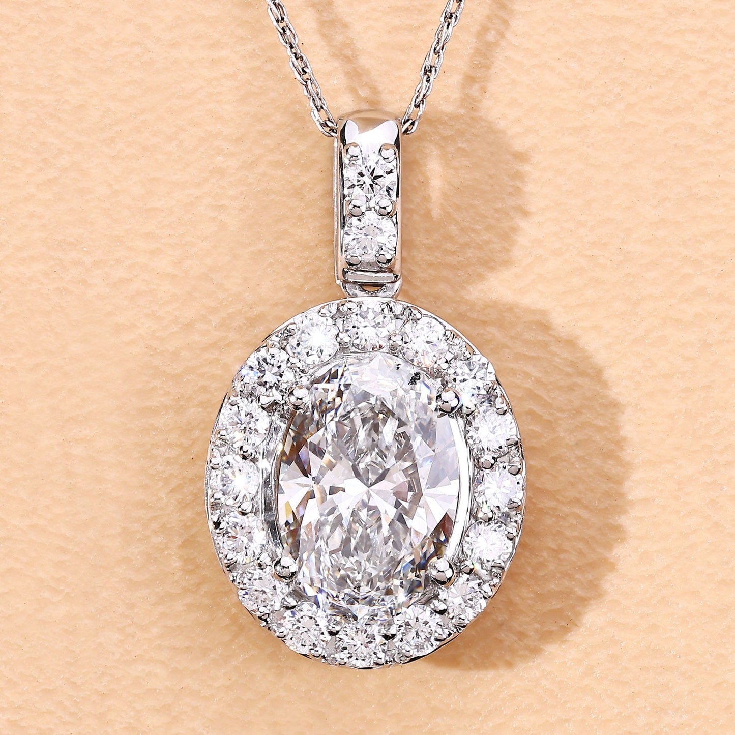 2.62 Ct Lab Grown Diamond Oval Platinum Halo Bridal Pendant