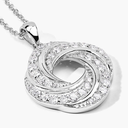 1 Cttw Round Lab Diamond Prong Plated Silver Swirl Love Knot Pendant Necklace