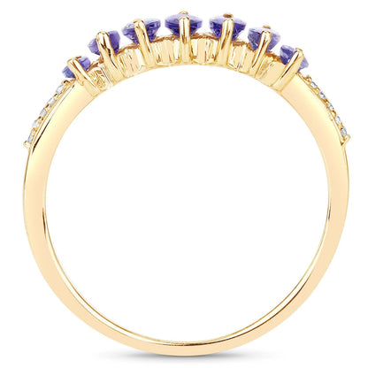 0.74 Ct Marquise Violet Tanzanite Diamond Prong 14K Yellow Gold Pave Statement Ring