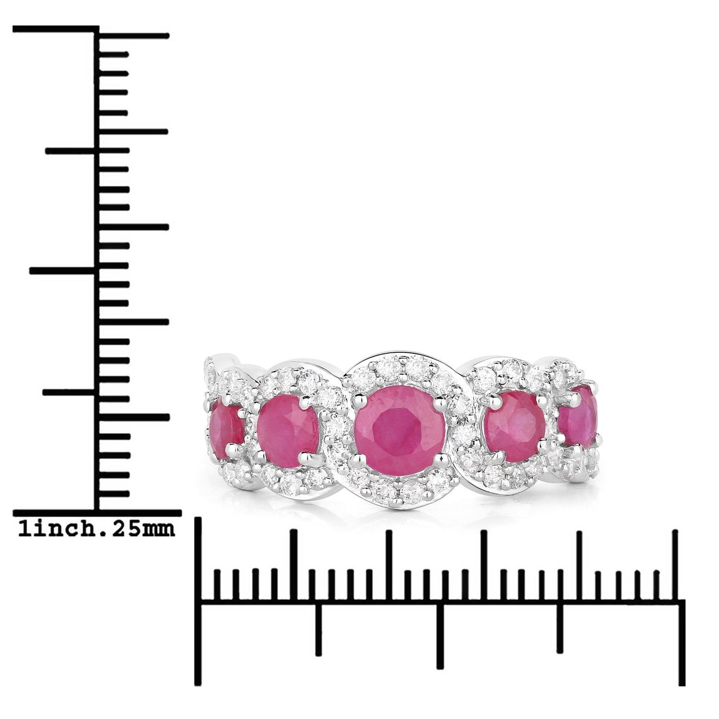 1.45 Ct Round Pink Ruby & Diamond Prong 14K White Gold Five Stone Halo Ring