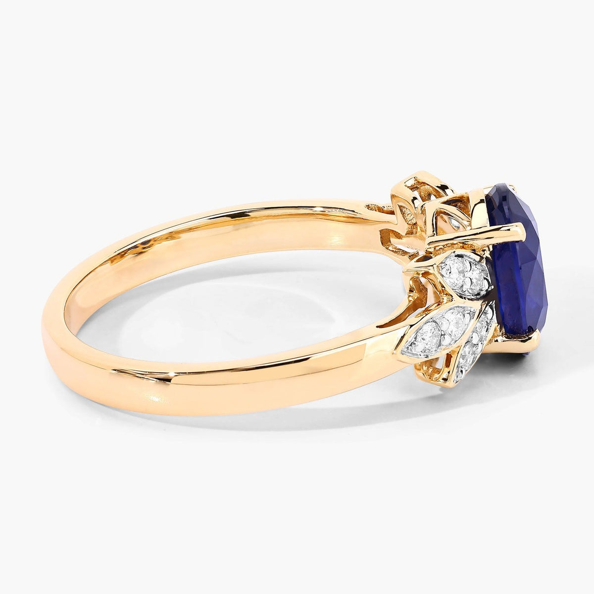 2.12 Cttw Oval Ceylon Blue Sapphire Diamond 18K Yellow Gold Butterfly Ring