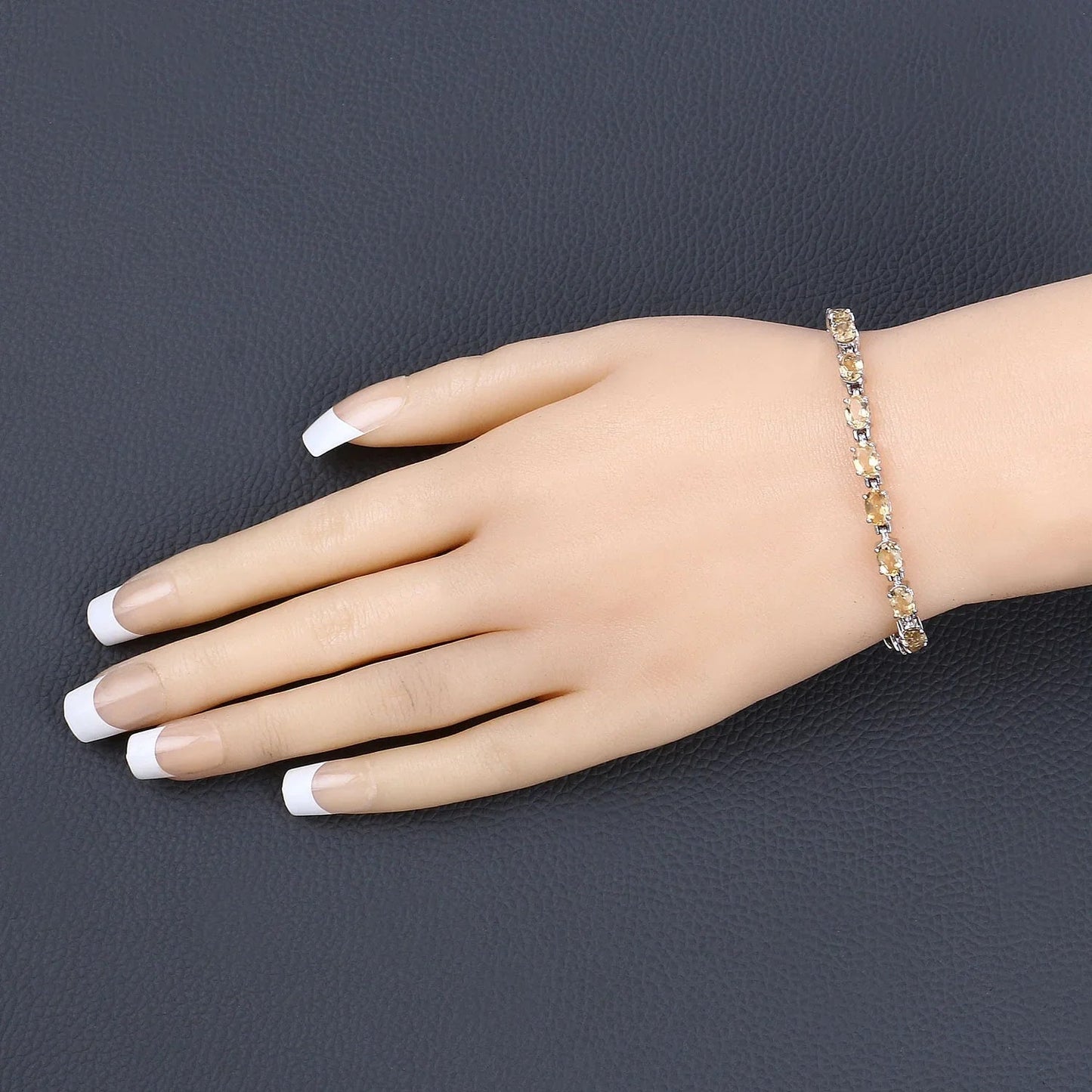 9.03 Ct Oval Yellow Citrine Prong Sterling Silver Tennis Bracelet