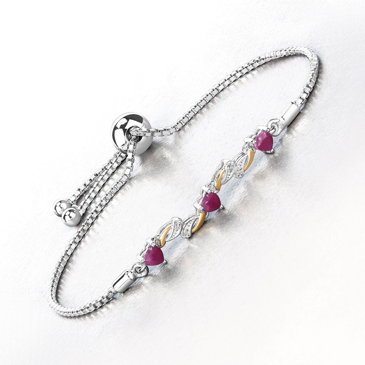 1.09 Ct Heart Pink Ruby Prong Silver Bolo Adjustable Bracelet