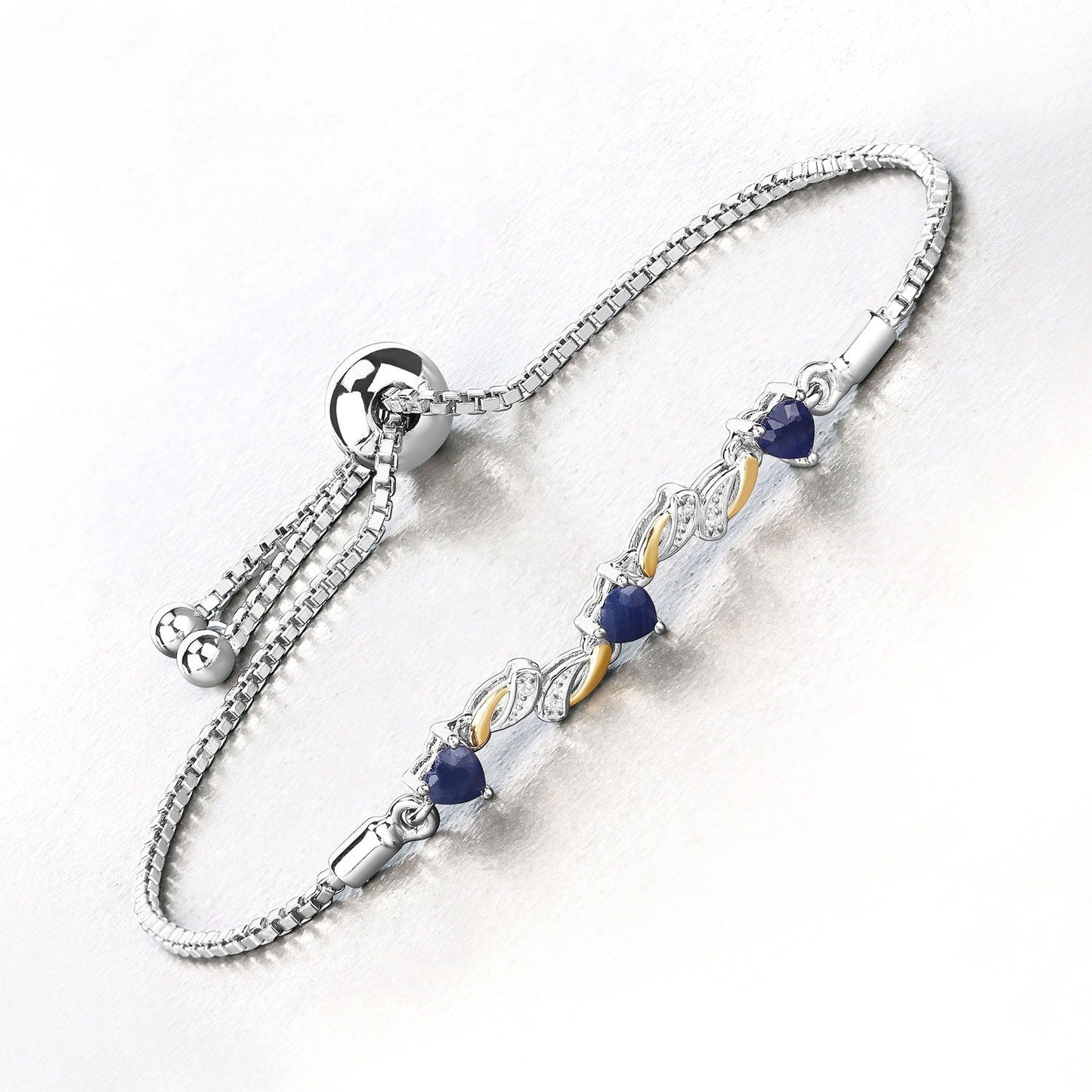 1.09 Ct Heart Blue Sapphire Prong Silver Bolo Adjustable Bracelet