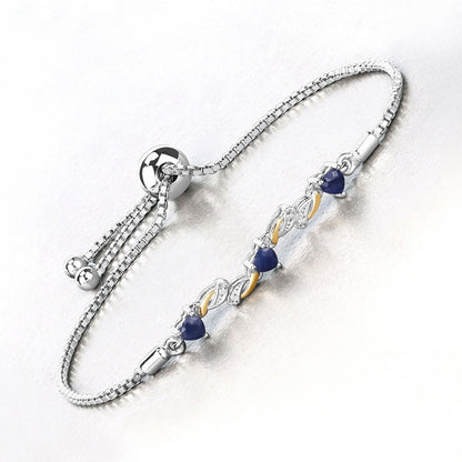 1.09 Ct Heart Blue Sapphire Prong Silver Bolo Adjustable Bracelet