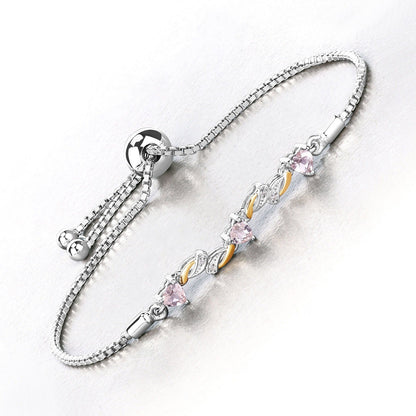 0.79 Ct Heart Pink Morganite Prong Silver Bolo Adjustable Bracelet