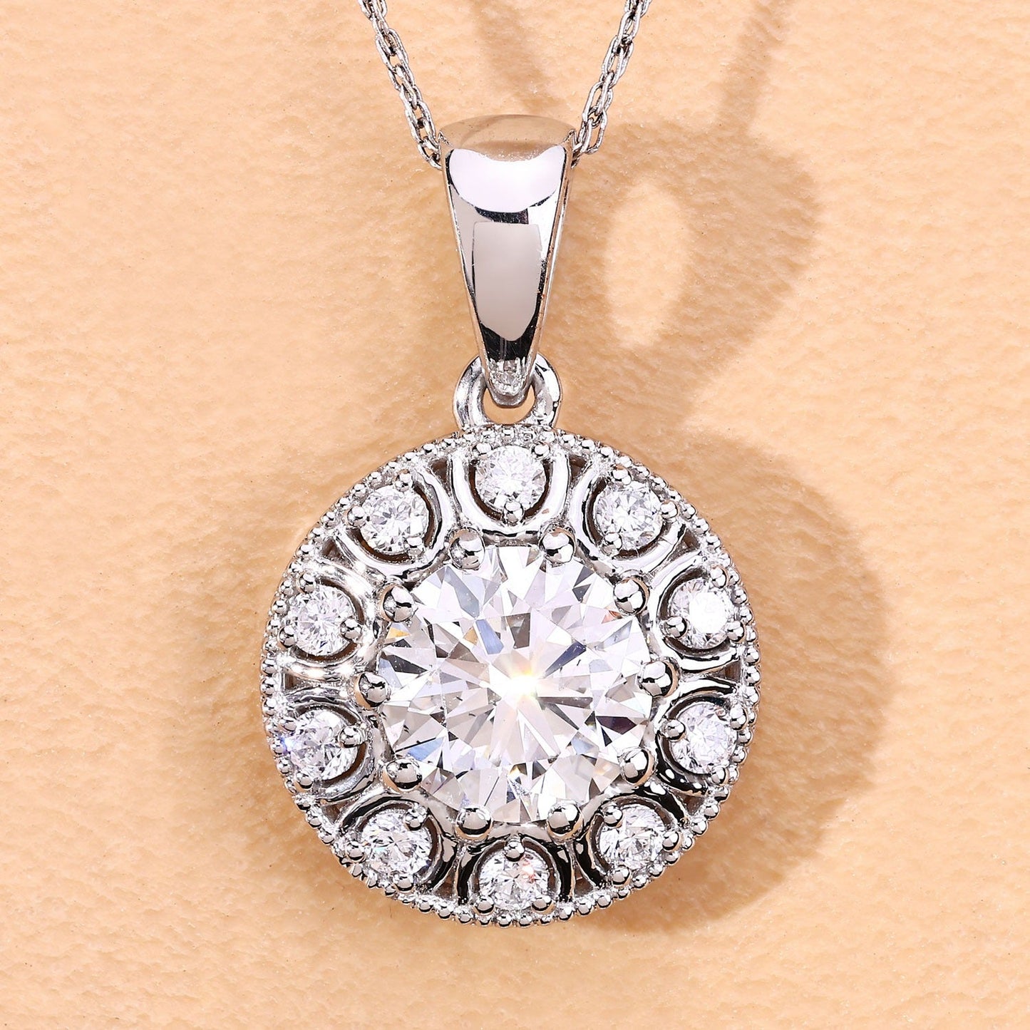 2.32 Ct Round Lab Grown Diamond Platinum Bridal Halo Floral Pendant