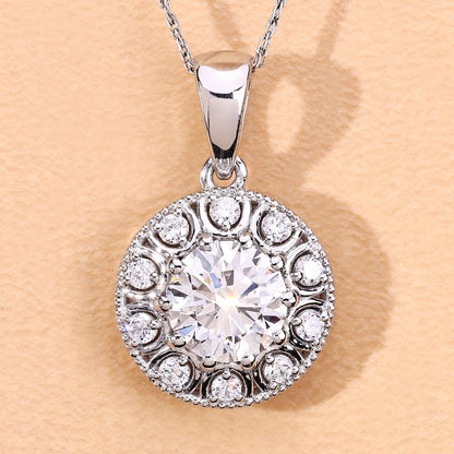 2.32 Ct Round Lab Grown Diamond Platinum Bridal Halo Floral Pendant