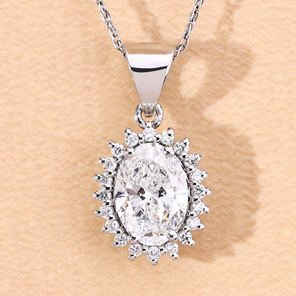1.23 Ct Oval Lab Diamond Prong Platinum Floral Bridal Halo Pendant