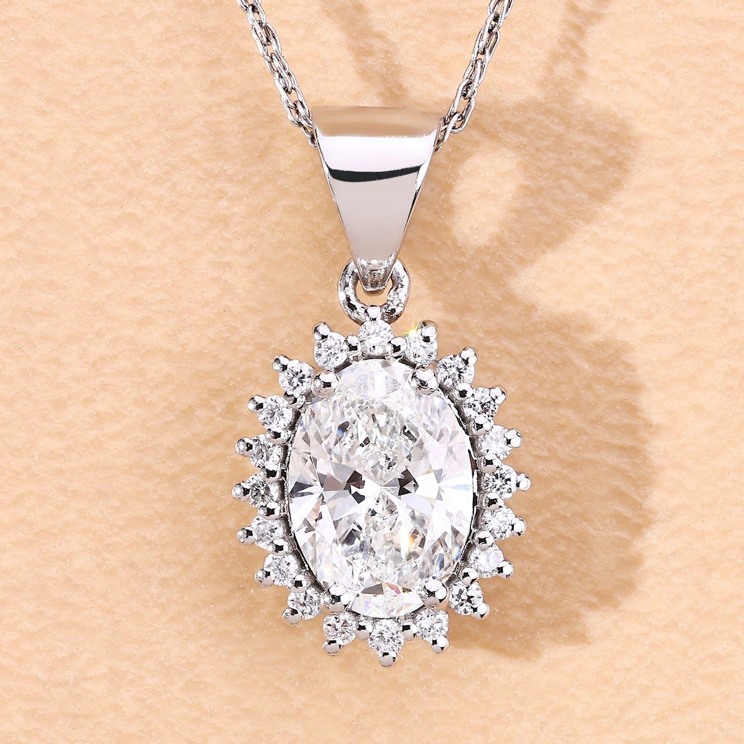 1.23 Ct Oval Lab Diamond Prong Platinum Floral Bridal Halo Pendant