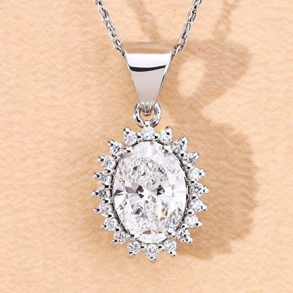 1.23 Ct Oval Lab Grown Diamond Bridal Floral Halo Platinum Pendant