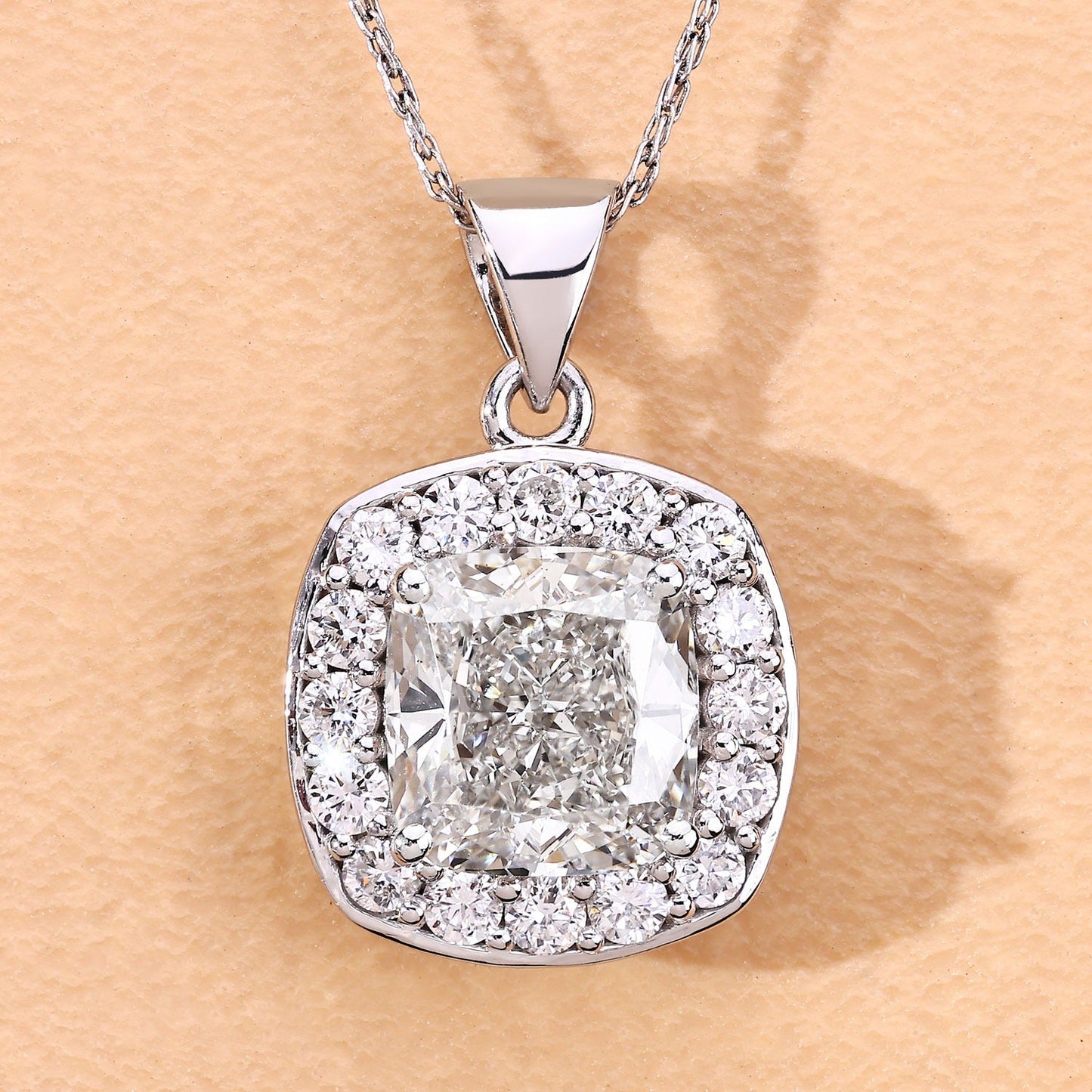 3.50 Ct Cushion Cut Lab Diamond Halo Bridal Platinum Pendant