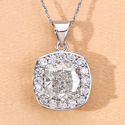 3.50 Ct Cushion Cut Lab Diamond Prong Platinum Halo Bridal Pendant