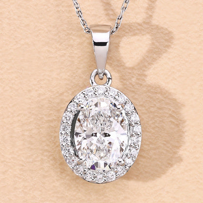 Lab Grown Diamond Prong Bridal Oval Halo Platinum Pendant