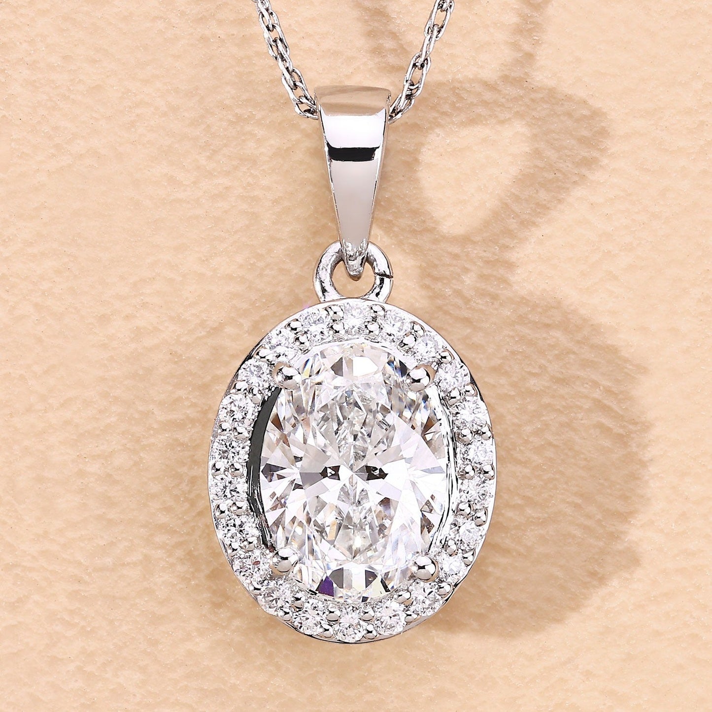 1.74 Ct Lab Grown Diamond Bridal Oval Halo Platinum Pendant