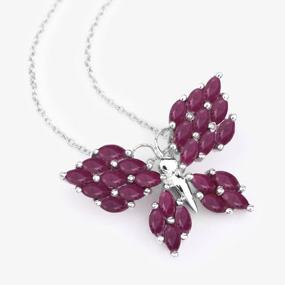 3.12 Ct Marquise Pink Ruby Prong Silver Butterfly Cluster Pendant Necklace
