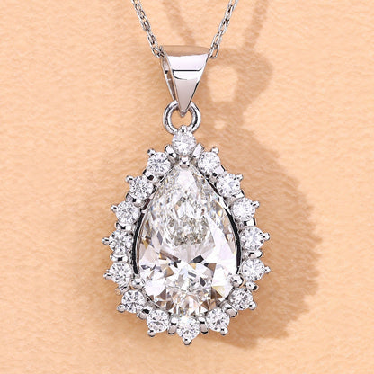 3.56 Ct Pear Lab Diamond Prong Platinum Halo Floral Teardrop Bridal Pendant