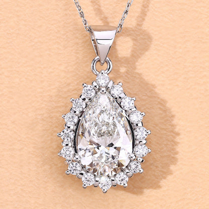 3.56 Ct Lab Grown Diamond Platinum Halo Floral Bridal Teardrop Pendant