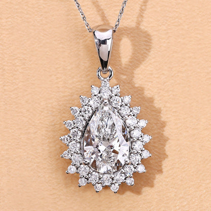 3.90 Ct Pear Shaped Lab Diamond Platinum Bridal Floral Halo Pendant