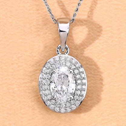 0.92 Ct Oval Lab Grown Diamond Platinum Double Halo Bridal Pendant