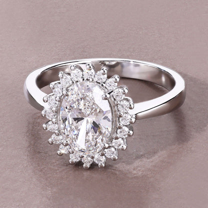 Halo Style 1.73 Ct Lab Diamond Oval Platinum Bridal Floral Ring