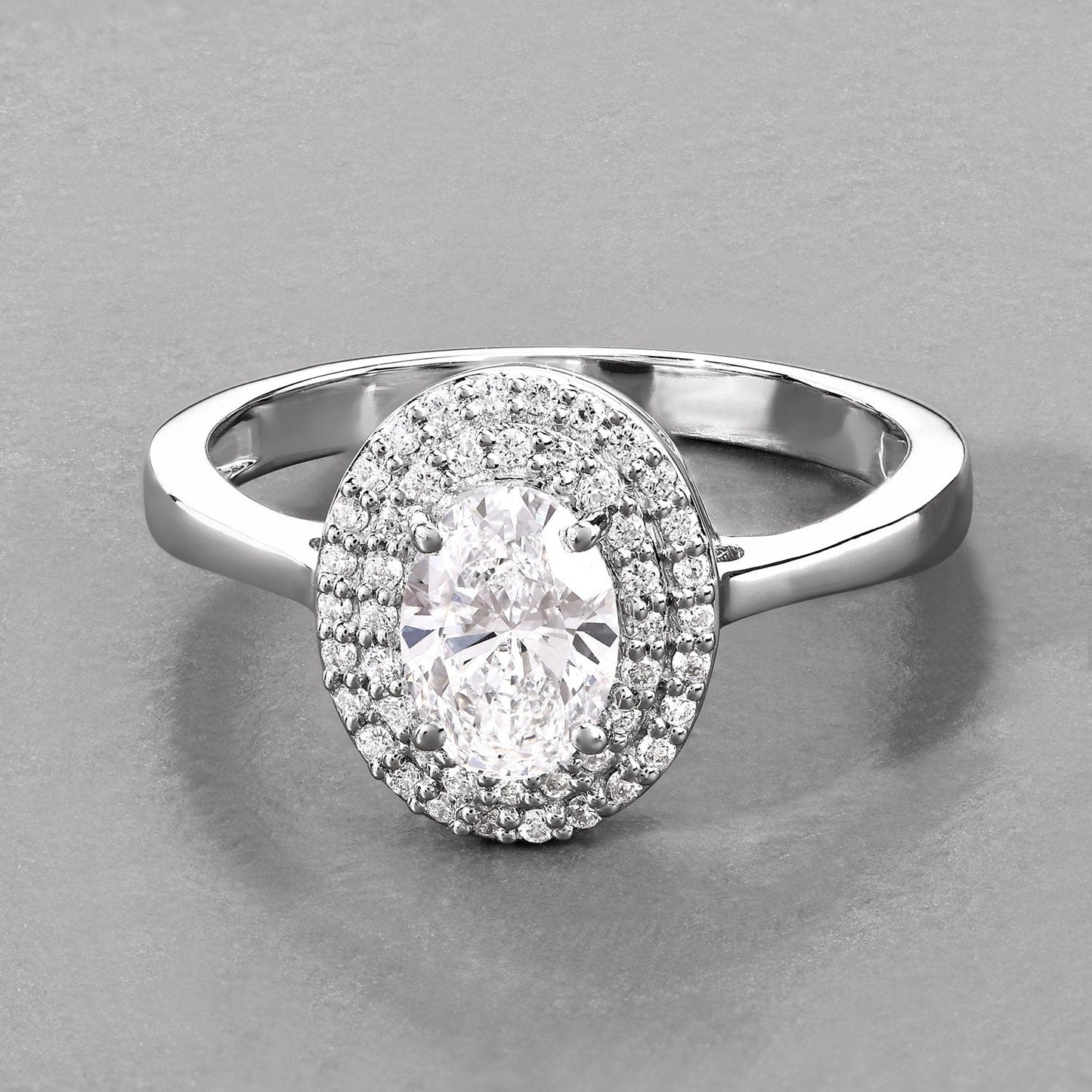 0.91 Ct Oval Lab Grown Diamond Platinum Double Halo Bridal Ring