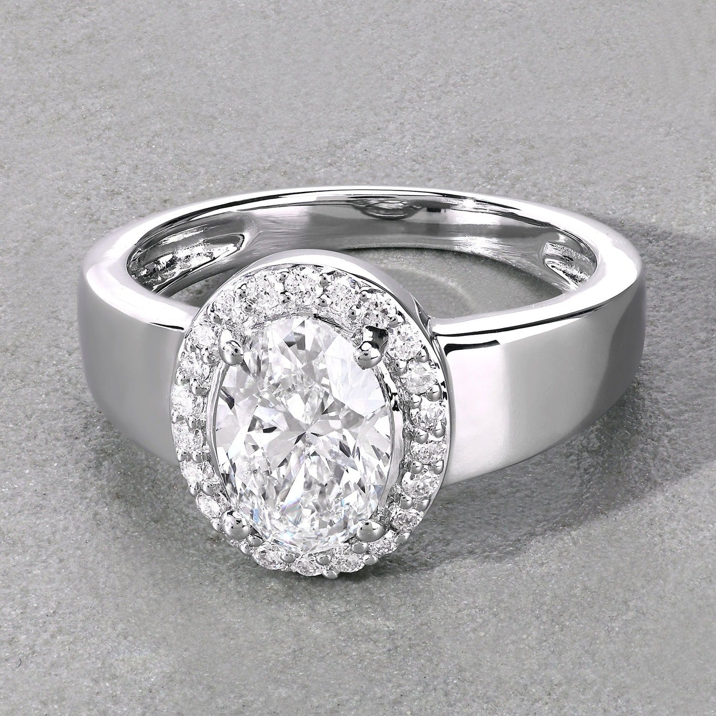 1.80 Ct Oval Lab Grown Diamond Thick Band Platinum Halo Bridal Ring