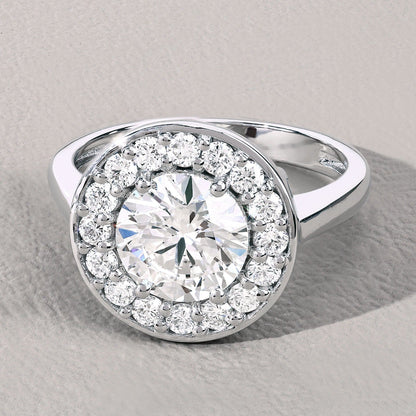 2.48 Ct Round Lab Grown Diamond Prong Platinum Halo Bridal Ring