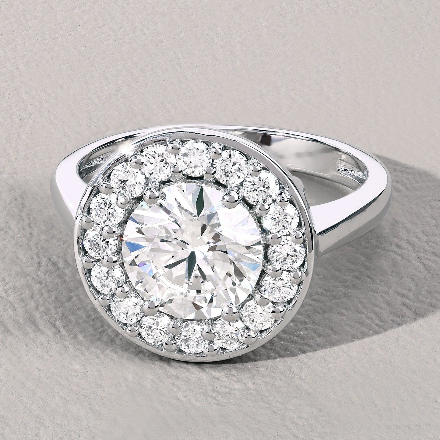 2.48 Ct Round Lab Grown Diamond Prong Platinum Halo Bridal Ring