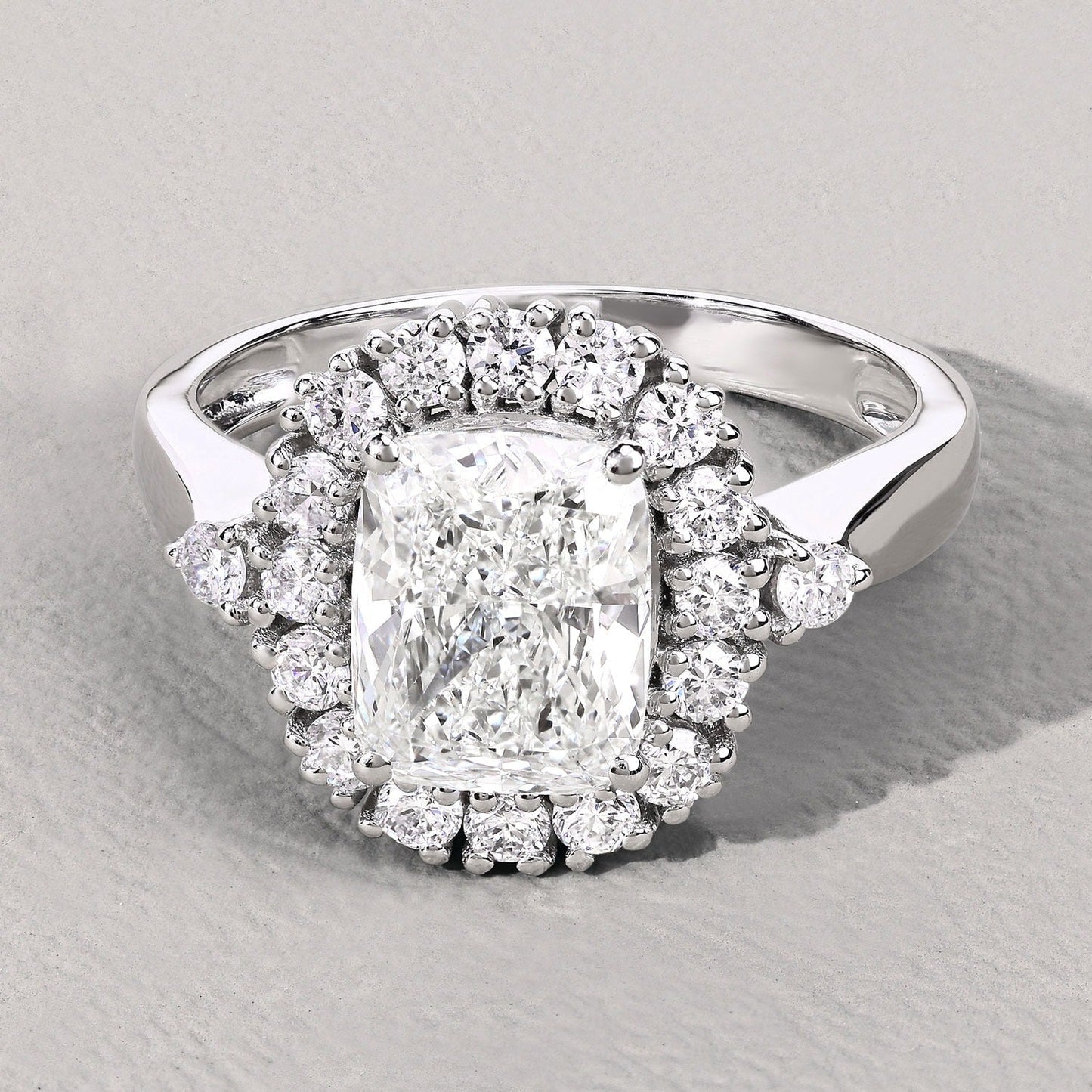 3.07 Ct Cushion Lab Grown Diamond Prong Platinum Halo Bridal Ring