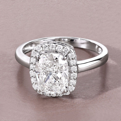 2.74 Ct Cushion Lab Grown Diamond Prong Platinum Bridal Halo Ring