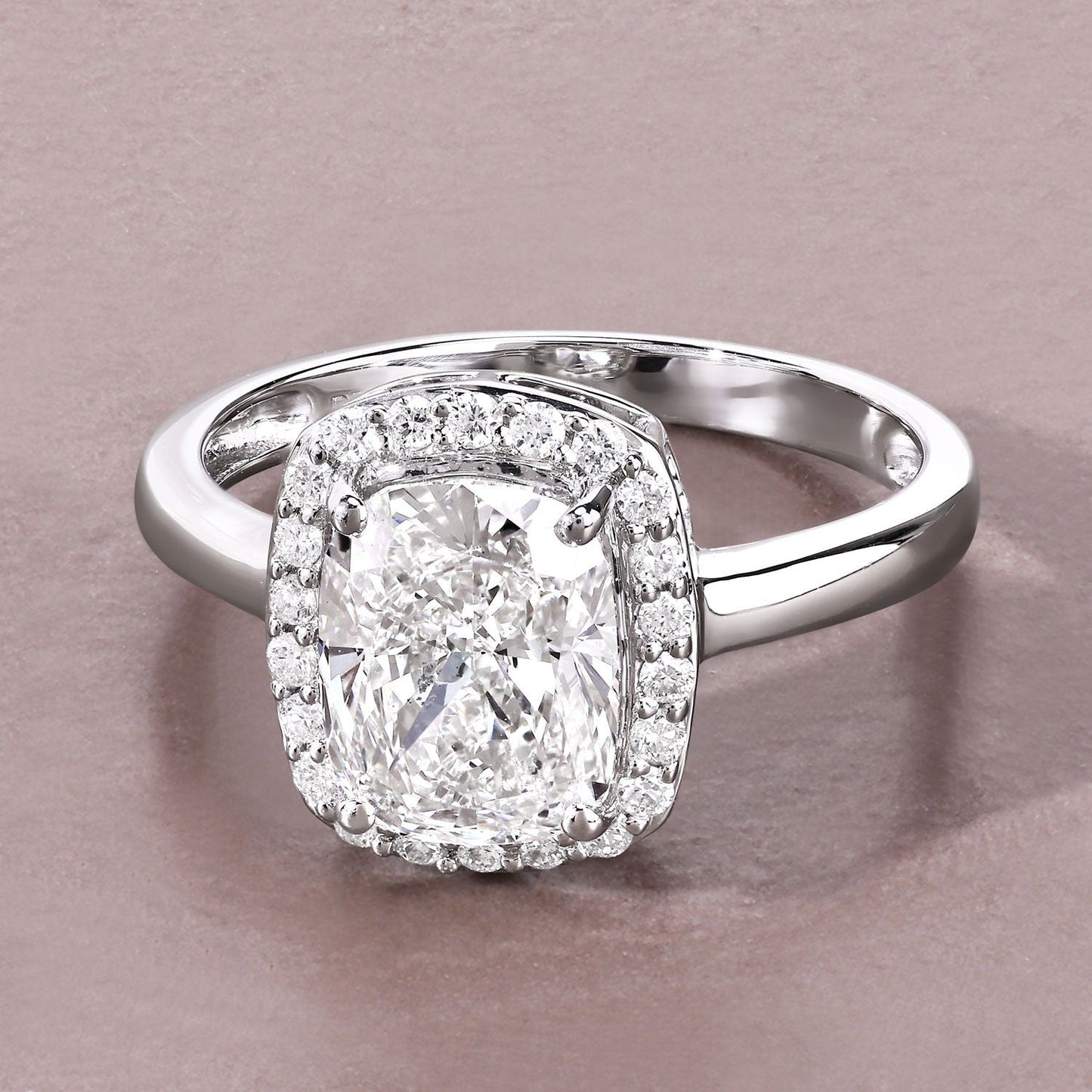 2.74 Ct Cushion Lab Grown Diamond Prong Platinum Bridal Halo Ring