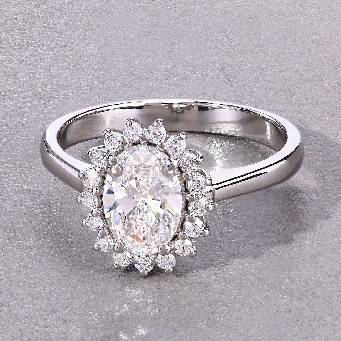 1.98 Ct Oval Lab Diamond Platinum Prong Halo Bridal Cathedral Ring with Pave Band