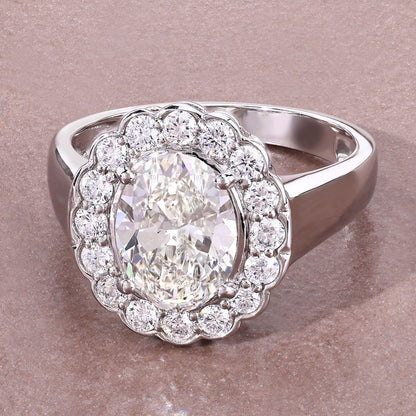 2.48 Ct Oval Lab Grown Diamond Platinum Floral Halo Bridal Ring