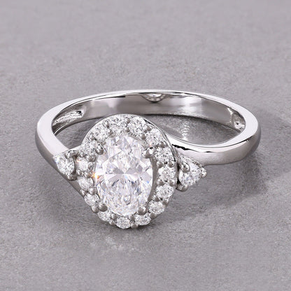 1.02 Ct Oval Lab Grown Diamond Prong Platinum Halo Bypass Bridal Ring