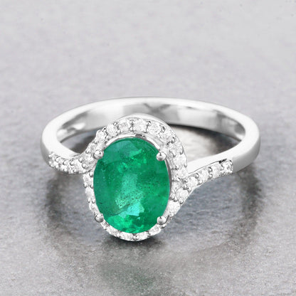 1.68 Ct Round Green Emerald & Diamond Prong 14k Gold Halo Pave Bypass Ring