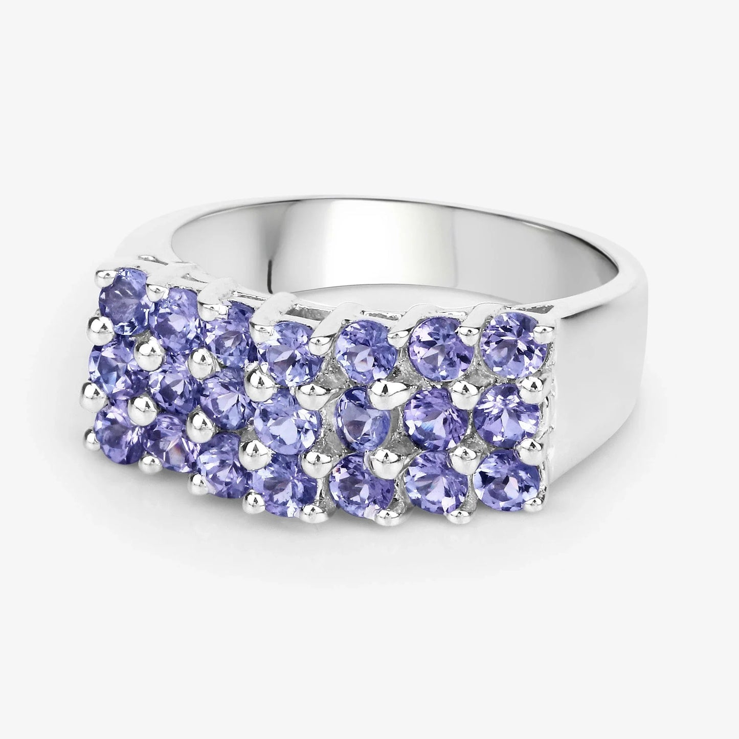 1.47 Ct Round Violet Tanzanite Prong Sterling Silver Cluster Ring