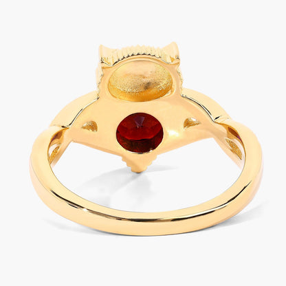 1.00 Cttw Round Red Garnet 18K Yellow Gold over Silver Owl Ring