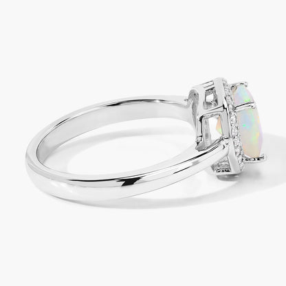 0.80 Ct Cushion Ethiopian Opal & Lab Diamond Prong Sterling Silver Halo Ring