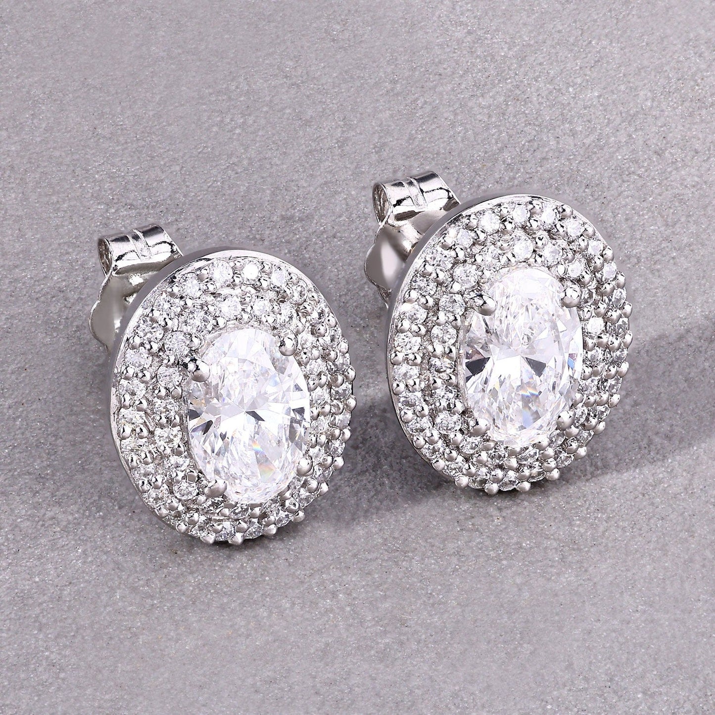 1.32 Ct. Oval Lab Grown Diamond Prong Platinum Double Bridal Halo Stud Earrings
