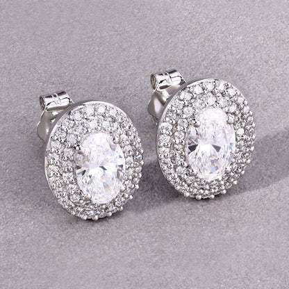 1.32 Ct. Oval Lab Grown Diamond Prong Platinum Double Bridal Halo Stud Earrings